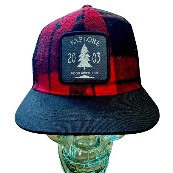 Red & Black Flannel W/Black Mesh Back Trucker Hat - Picture 1 of 6